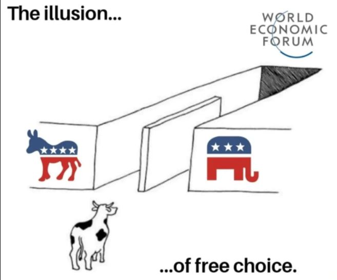   The illusion of free choice in American #politics             Hey  @phoneguy  I see you are into Quantum mechanics; so you might appreciate this equation:            Larry's Unified Theory of #American Political Relativity:            #WEF = #GOP + #DNC ,  #WeThePeople =  #History                          #TooFunny  #TooSad                   