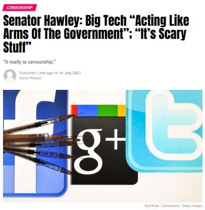 Senator Hawley: Big Tech “Acting Like Arms Of The Government”; “It’s