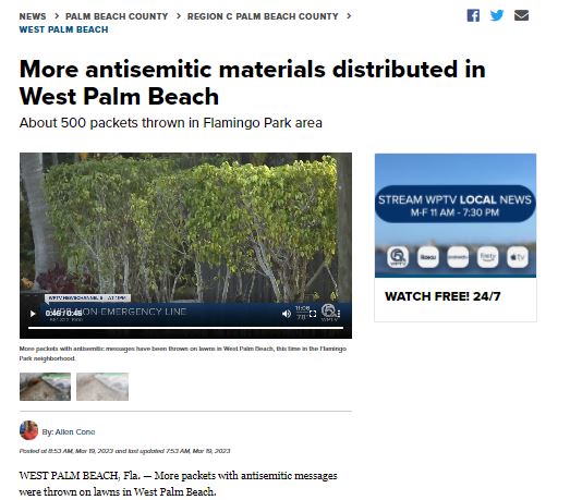 https://twpter.com/users/WarPriest/feed/2023-0320-1221-4009-f-WarPriest.pdf -   PDF: Palm Beach littering incident - JEWS trying to violate free speech & civil rights            Here is documentation on this incident:            Story as presented on #MainstreamMedia             https://www.wptv.com/news/region-c-palm-beach-county/west-palm-beach/more-antisemitic-materials-distributed-in-west-palm-beach            Actual Palm Beach law that exempts distribution of handbills from prosecution for littering:            https://library.municode.com/fl/west_palm_beach/codes/code_of_ordinances?nodeId=PTIICOOR_CH74SOWA_ARTIINGE_S74-4RESTGE            Source of original video from boys doing the handbill distribution:            https://www.goyimtv.com/v/3008117551/HT---PAPERGOYZ-IRL--ADL-%E2%9C%A1%EF%B8%8FJEWISH-CORRUPTION-WITH-WEST-PALM-BEACH-VILOTING-1st-AMENDMENT-RIGHTS-             #JewishHypocrisy  #FreeSpeech  #Weimar  #SDL             JEWS prove time and time again that they do not respect the constitution of the United States, and will willfully corrupt our government and our Police and willfully violate our rights to free speech.            JEWS Go back to #Israel !        #WeThePeople              #ArchivePDF       