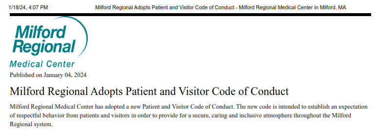 Milford Regional Adopts Patient and Visitor Code of Conduct - Milfor