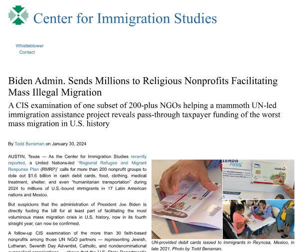Center for Immigration Studies - #Biden Admin. Sends Millions to Rel
