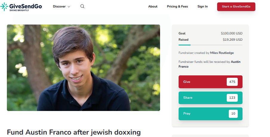 Fund Austin Franco after jewish doxxing _ GiveSendGo #St