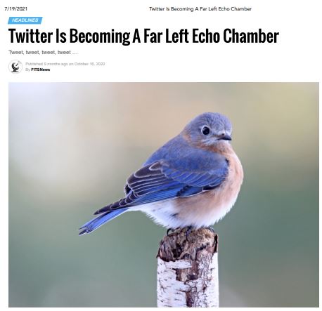 https://twpter.com/users/cali/feed/2021-0719-1359-5542-f-cali.pdf -          #ArchivePDF             Twitter Is Becoming A Far Left Echo Chamber            https://www.fitsnews.com/2020/10/16/twitter-is-becoming-a-far-left-echo-chamber/            This is why Twpter and other small, independent, and de-centralized  #SocialMedia platforms are healthy for democracy, not just in the United States, but around the world.      