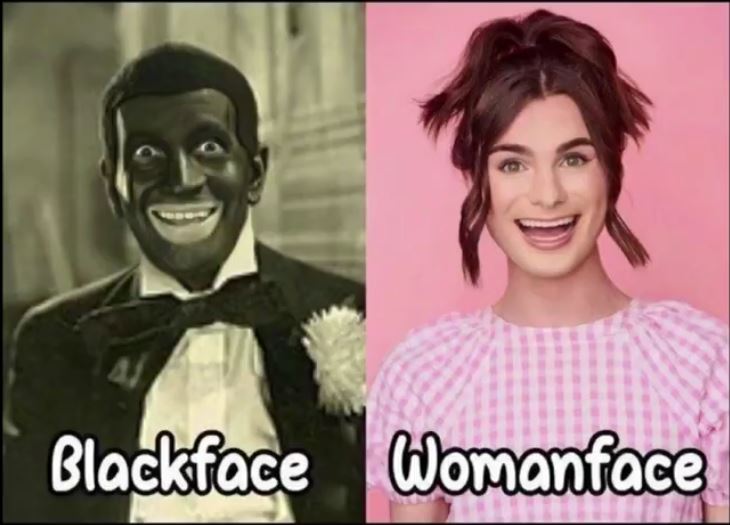   Blackface is bad 👎, but Womanface is OK👌                  How come Dylan Mulvaney, a biological MALE can go out and offensively impersonate a woman by dressing like a woman and wearing makeup to look like a woman, but a White person can NOT offensively impersonate a black person by dressing like a black person and wearing makeup to look like a black person?             #Woke  #LGBT Double standards.            🤵🏾🧑🏾‍🎨🖌️ = 👨👩🔄⚧️💅🏻            https://dylanmulvaney.com/            https://en.wikipedia.org/wiki/Blackface      