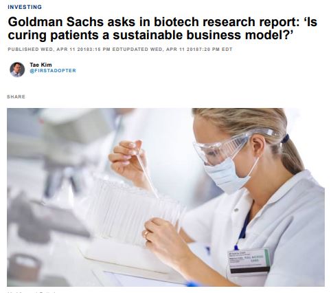 https://twpter.com/users/phoneguy/feed/2021-1012-0829-2957-f-phoneguy.pdf -   PDF: Goldman asks_ 'Is curing patients a sustainable business model_'            Evidence of Pharmaceutical company intent and industry collusion in developing, promoting and distributing drugs and medical therapies that do not heal the patient quickly and / or at all, so as to generate recurring revenue streams.            This is a prime example where where raw Capitalism  and raw greed needs to be checked by government regulation that is formulated in society's best interest. However, due to regulatory capture, it is not.            https://en.wikipedia.org/wiki/Regulatory_capture            In other words CORRUPTION !            This is why ineffective, unsafe gene therapy shots are being pushed for the common flu. This whole #COVID vaccination mandate is a government hand out to the pharmaceutical industry & their stockholders at the expense of the health of the American people that this government is supposed to represent.            This whole corrupt system needs to be taken down and dismantled, it is undeniably the enemy of the American people. #ArchivePDF       #CovidTrials       
