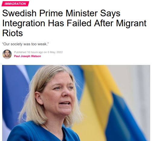 PDF: Swedish Prime Minister Says Integration Has Failed After Migran