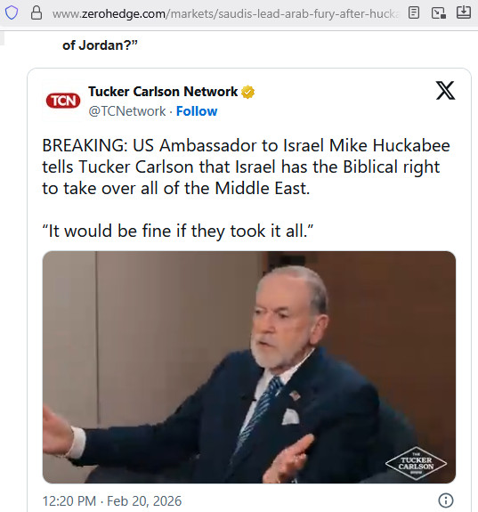 Saudis Lead Arab Fury After Huckabee Floats 'Greater Israel' Vision