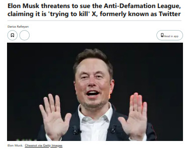 PDF: Musk Threatens to Sue Anti-Defamation League for 'Trying to Kil