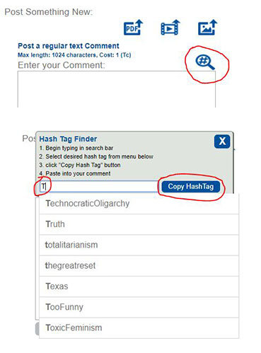   System Announcement:            New Functionality.            We added a hash tag finder button on the main comment entry dialog. This will allow you to easily find the hash tag you are looking for without duplicating existing hash tags with alternate spellings or use of capitol letters.             After we get some more testing done on this new feature we will add it to all of the comment entry points.             #NewUsers      