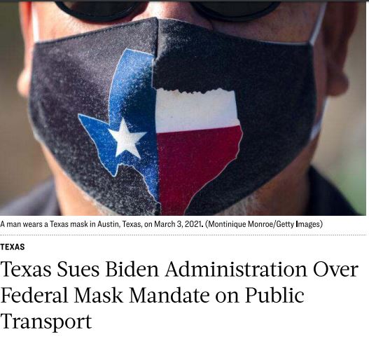 https://twpter.com/users/tex/feed/2022-0217-1200-0870-f-tex.pdf -   People, it's about time the Great state of #Texas sues the Federal government for this blatant overreach of authority. Maybe now we could also go to the airport in Texas without being hassled by the feds to wear a mask.            PDF: "Texas Sues Biden Administration Over Federal Mask Mandate on Public Transport"            Also included: Original Filing      Case 4:22-cv-00122-O Document 1 Filed 02/16/22             IN THE UNITED STATES DISTRICT COURT      FOR THE NORTHERN DISTRICT OF TEXAS      FORT WORTH DIVISION            CENTERS FOR DISEASE CONTROL §      AND PREVENTION, ROCHELLE P. §      WALENSKY, in her official capacity as §      Director of the CDC, SHERRI A. BERGER, §      in her official capacity as Chief of Staff of the §      CDC, UNITED STATES DEPARTMENT §      OF HEALTH AND HUMAN SERVICES, §      XAVIER BECERRA, in his official §      capacity as Secretary of HHS, and §      UNITED STATES OF AMERICA. §       Defendants. §             #Covidiocy   #COVID19   #CovidianCult        #ArchivePDF       #CovidTrials       