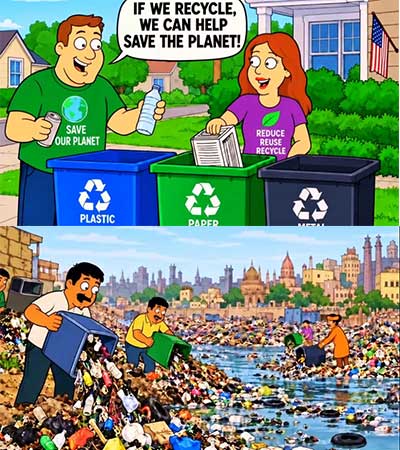"If we Recycle we can help save the planet!" 😂🤣😂🤣